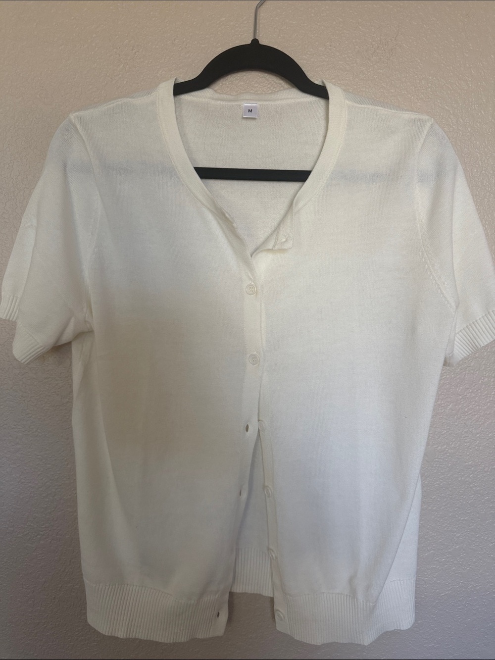 Classic Short-Sleeve Button Cardigan - Off White